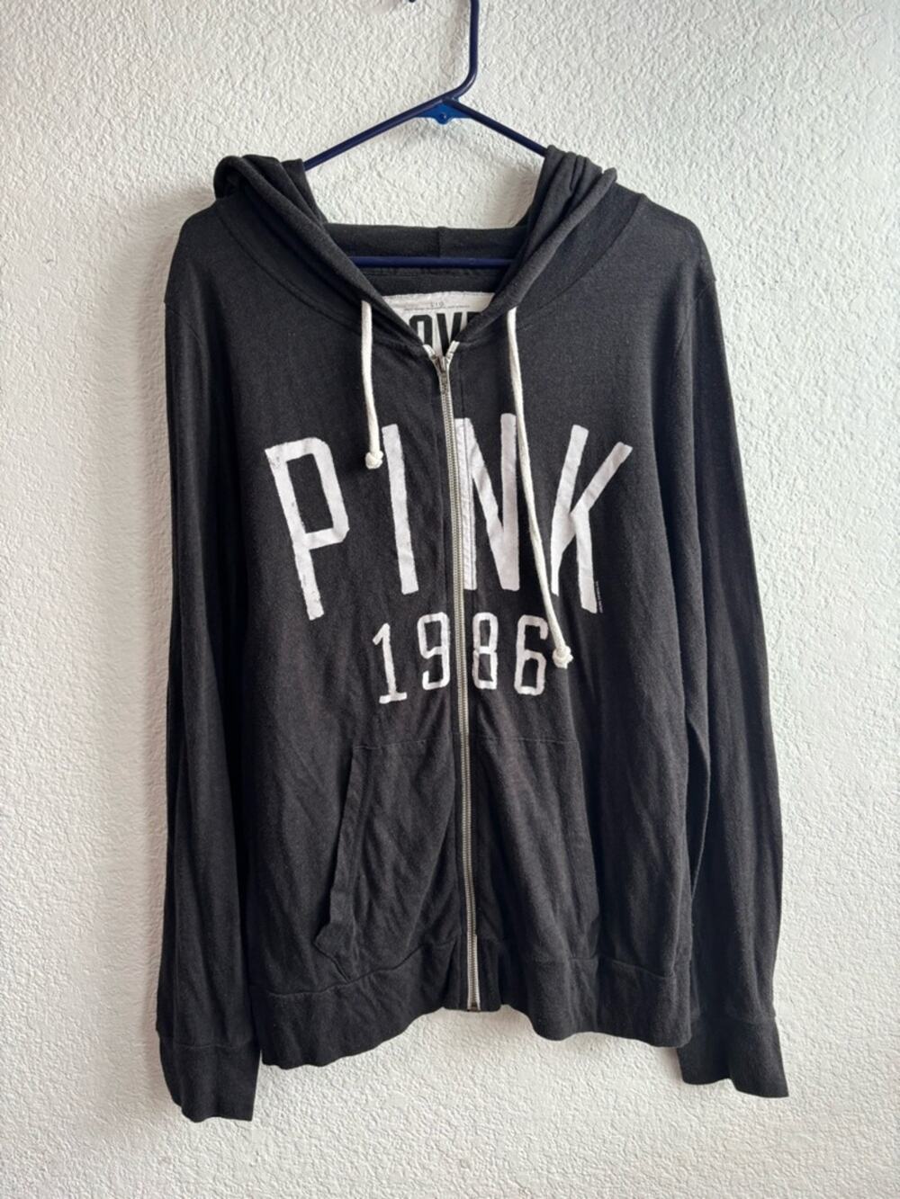 Y2K Victoria’s Secret PINK Logo Black Zip Hoodie Large
